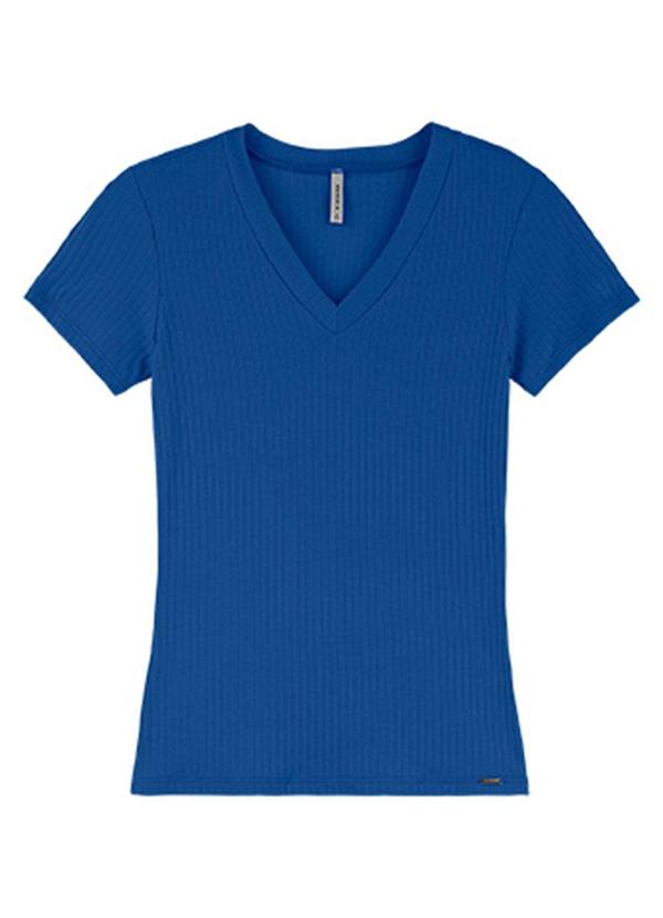 Rezzato - Blusa em Ribana Gola V Adulto Feminino Azul
