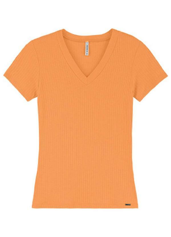 Rezzato - Blusa em Ribana Gola V Adulto Feminino Laranja