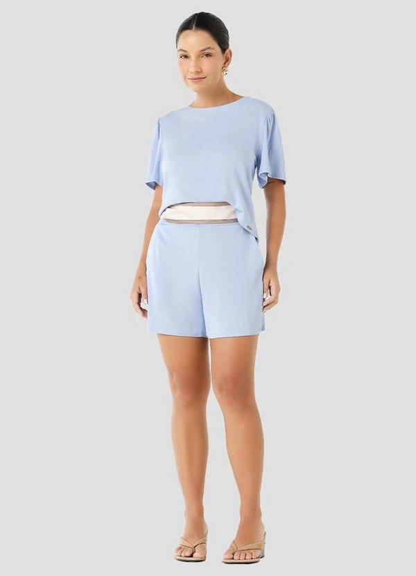 Cereja Rosa - Blusa em Tecido Plano Viscose com Elastano Azul