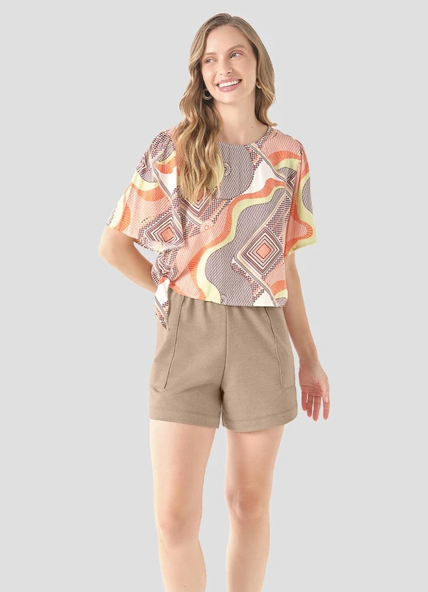Cereja Rosa - Blusa em Tecido Plano Viscose Estampada Verde