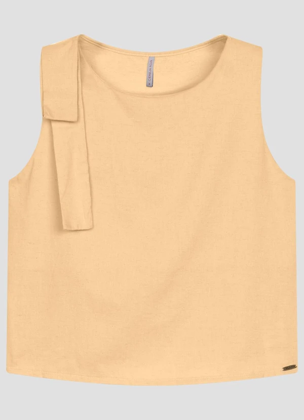 Cereja Rosa - Blusa em Tecido Plano Viscose Linho Bege