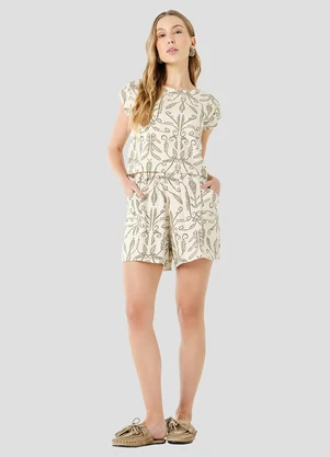 Cereja Rosa - Blusa em Tecido Plano Viscose Linho Bege - CEREJA ROSA