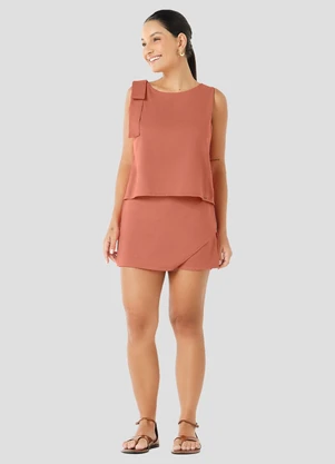 Cereja Rosa - Blusa em Tecido Plano Viscose Linho Laranja - CEREJA ROSA