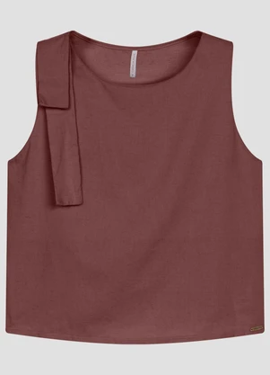Cereja Rosa - Blusa em Tecido Plano Viscose Linho Marrom - CEREJA ROSA