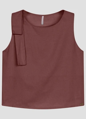 Cereja Rosa - Blusa em Tecido Plano Viscose Linho Marrom - CEREJA ROSA