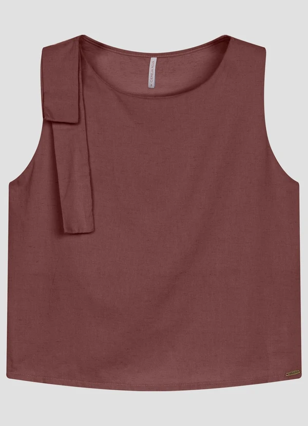 Cereja Rosa - Blusa em Tecido Plano Viscose Linho Marrom