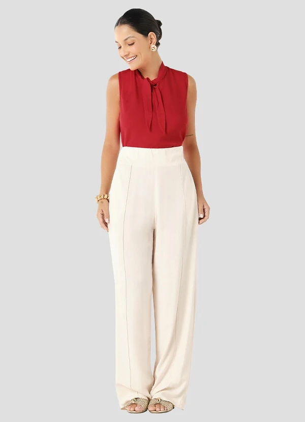 Cereja Rosa - Blusa em Tecido Plano Viscose Twill Vermelho