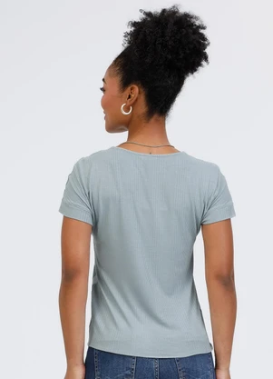 Habana - Blusa em Tecido Stretch e Canelado Azul Claro - HABANA