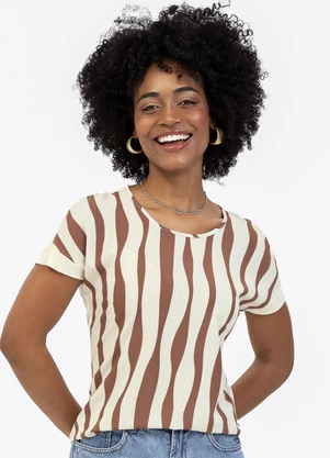 Habana - Blusa em Tecido Stretch e Canelado Off White - HABANA