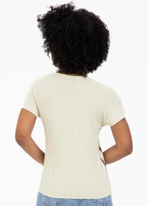 Habana - Blusa em Tecido Stretch e Canelado Off White - HABANA