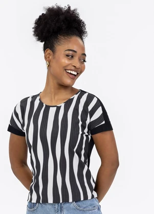 Habana - Blusa em Tecido Stretch e Canelado Preto - HABANA