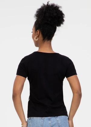 Habana - Blusa em Tecido Stretch e Canelado Preto - HABANA