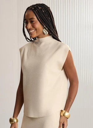 Lunender - Blusa em Tricô com Mangas Curtas Bege - LUNENDER