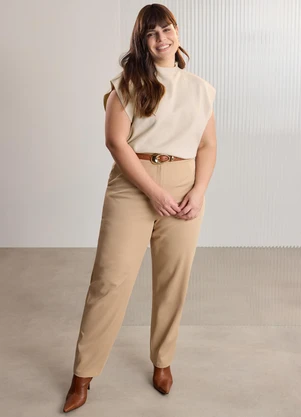 Lunender Mais Mulher - Blusa em Tricô com Mangas Curtas Plus Size Bege - LUNENDER MAIS MULHER