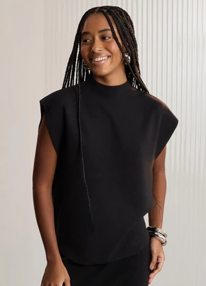 Lunender - Blusa em Tricô com Mangas Curtas Preto - LUNENDER