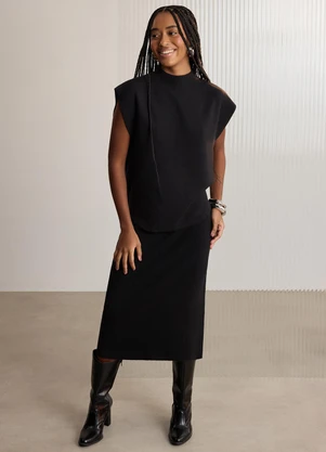 Lunender - Blusa em Tricô com Mangas Curtas Preto - LUNENDER