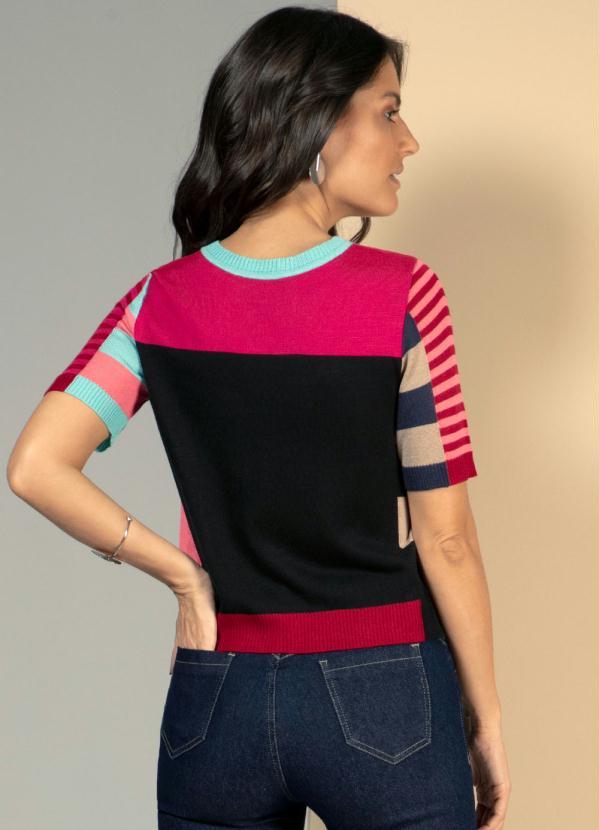 Quintess - Blusa em Tricô Listras Color com Mangas Curtas 2