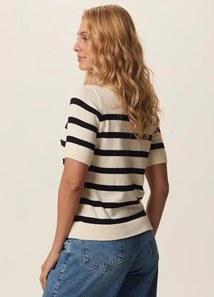 Malwee - Blusa em Tricot Listrado Preto - MALWEE