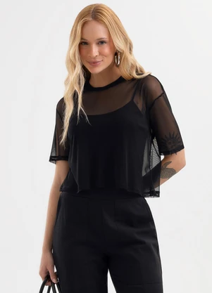 Cativa - Blusa em Tule Preto - CATIVA