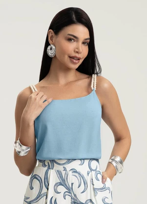 Gris - Blusa em Viscose Azul - GRIS