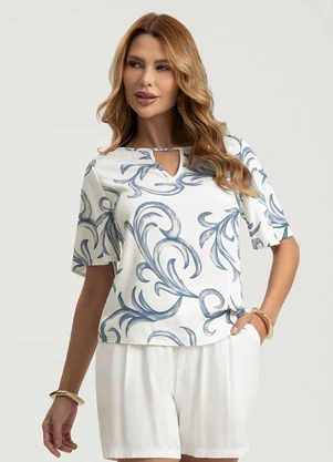 Gris - Blusa em Viscose Azul - GRIS