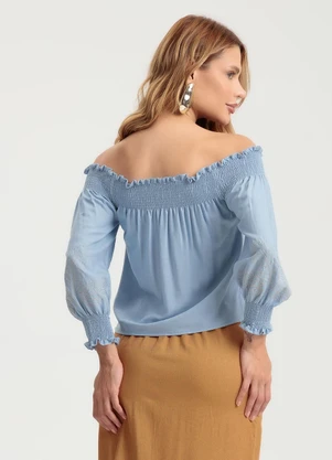 Gris - Blusa em Viscose Azul - GRIS