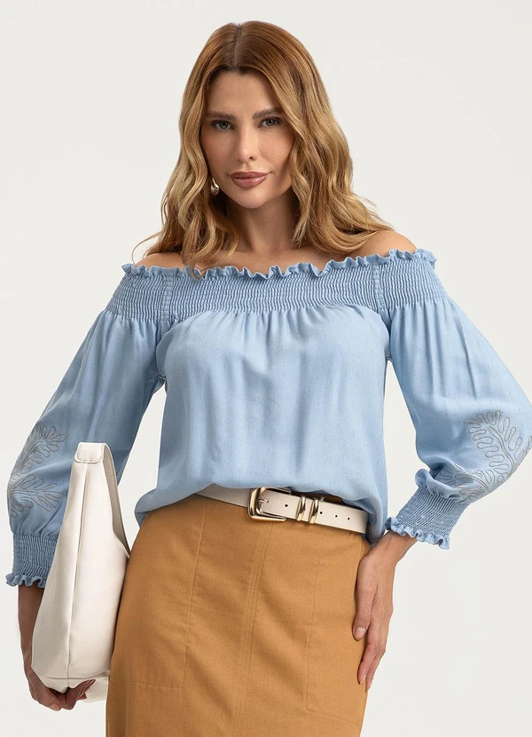 Gris - Blusa em Viscose Azul