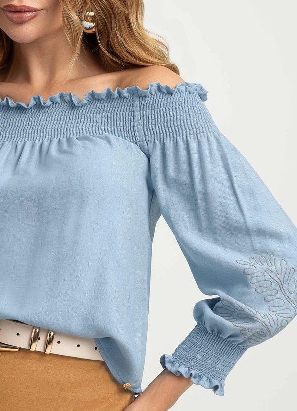 Gris - Blusa em Viscose Azul 3