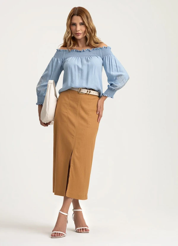 Gris - Blusa em Viscose Azul 4