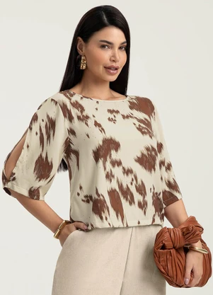 Gris - Blusa em Viscose Bege - GRIS