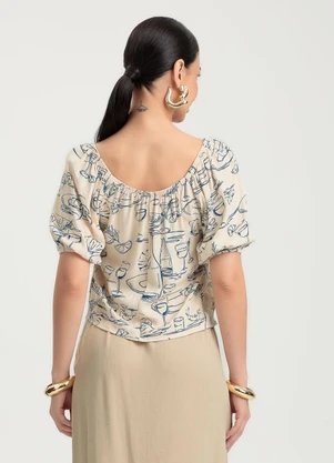 Gris - Blusa em Viscose Bege - GRIS
