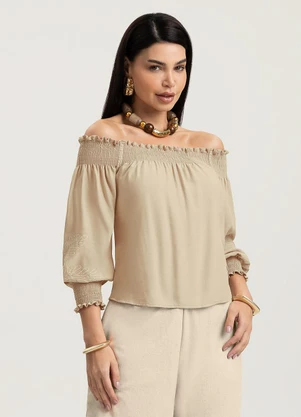 Gris - Blusa em Viscose Bege - GRIS