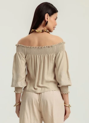 Gris - Blusa em Viscose Bege - GRIS