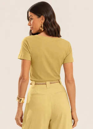 Gris - Blusa em Viscose com Elastano e Decote V Amarelo - GRIS