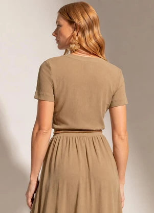Gris - Blusa em Viscose com Elastano e Decote V Marrom - GRIS