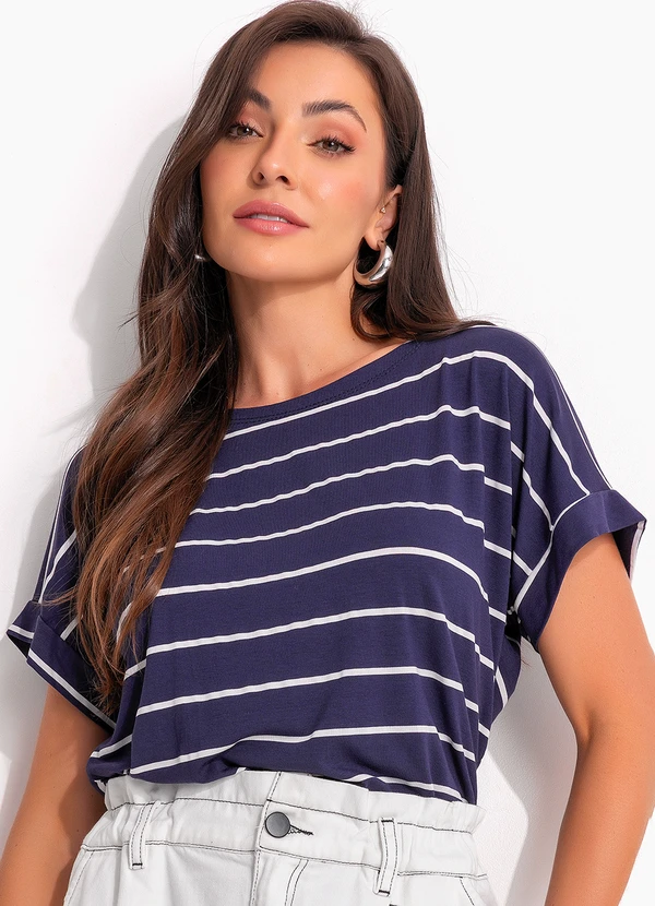 Quintess - Blusa em Viscose com Elastano Listrada Azul