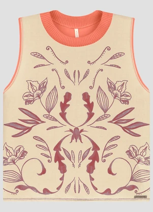 Cereja Rosa - Blusa em Viscose e Tecido Plano Resort Laranja - CEREJA ROSA