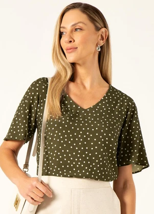 Principessa - Blusa em Viscose Estampada Verde Militar Isolde - PRINCIPESSA