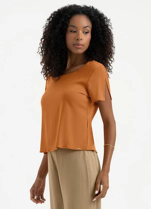 Cativa - Blusa em Viscose Laranja Escuro - CATIVA