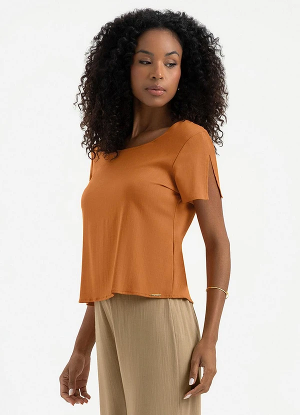 Cativa - Blusa em Viscose Laranja Escuro