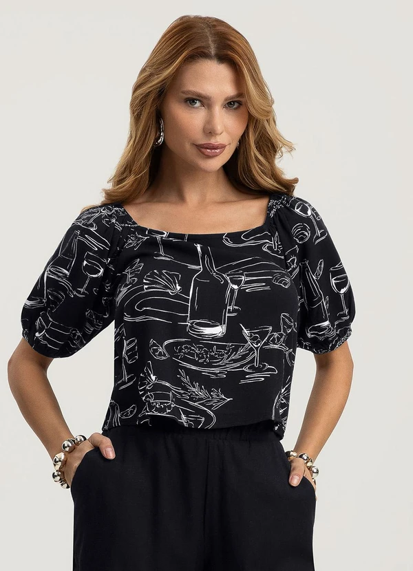 Gris - Blusa em Viscose Preto