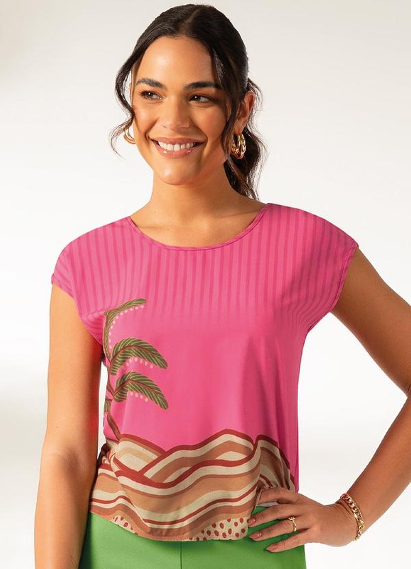 Cativa - Blusa Estampada com Abertura em V Rosa