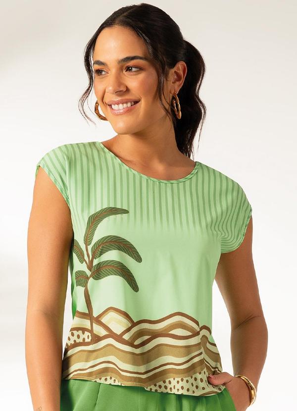 Cativa - Blusa Estampada com Abertura em V Verde