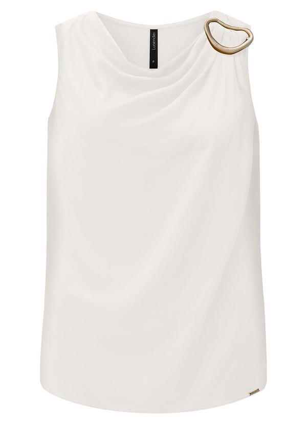 Lunender - Blusa Estampada com Decote Degagê Branco