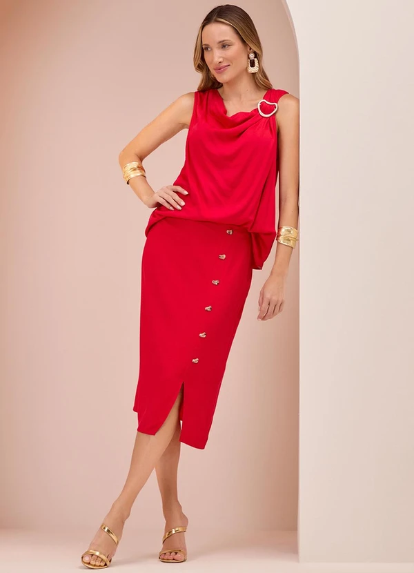 Lunender - Blusa Estampada com Decote Degagê Vermelho 3