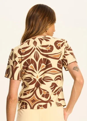 Doce Trama - Blusa Estampada com Franzido e Amarração Amarelo - DOCE TRAMA