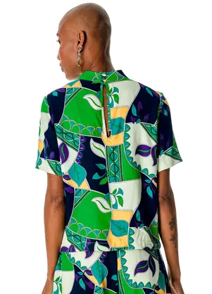 Rovitex - Blusa Estampada com Gola Dupla Feminina Verde - ROVITEX