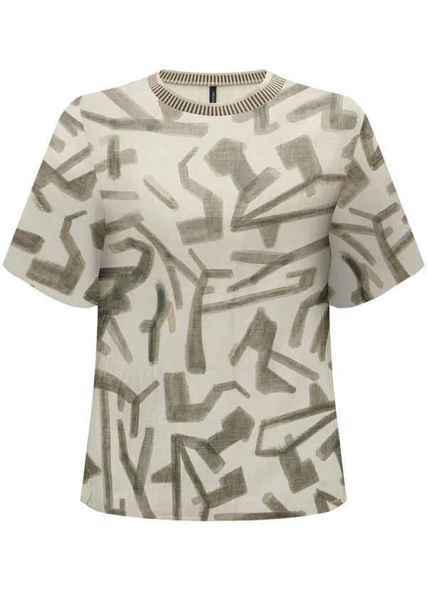 Lunender - Blusa Estampada  com Gola em Retilínea Marrom