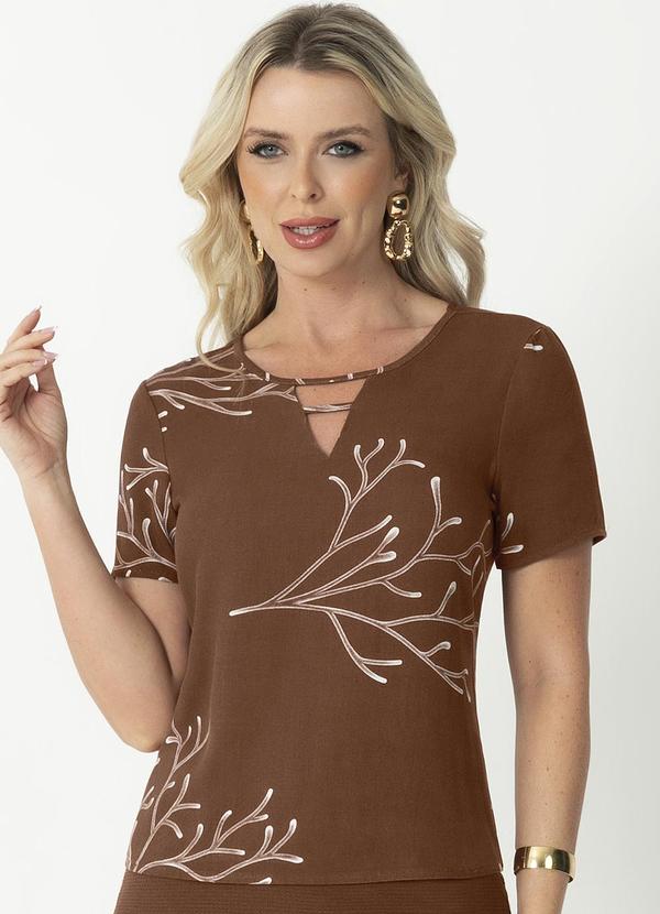 Gris - Blusa Estampada com Recorte Marrom