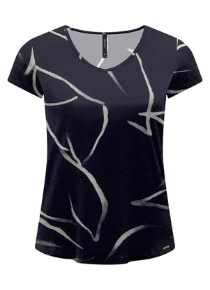 Lunender - Blusa Estampada D com Decote em V Azul - LUNENDER